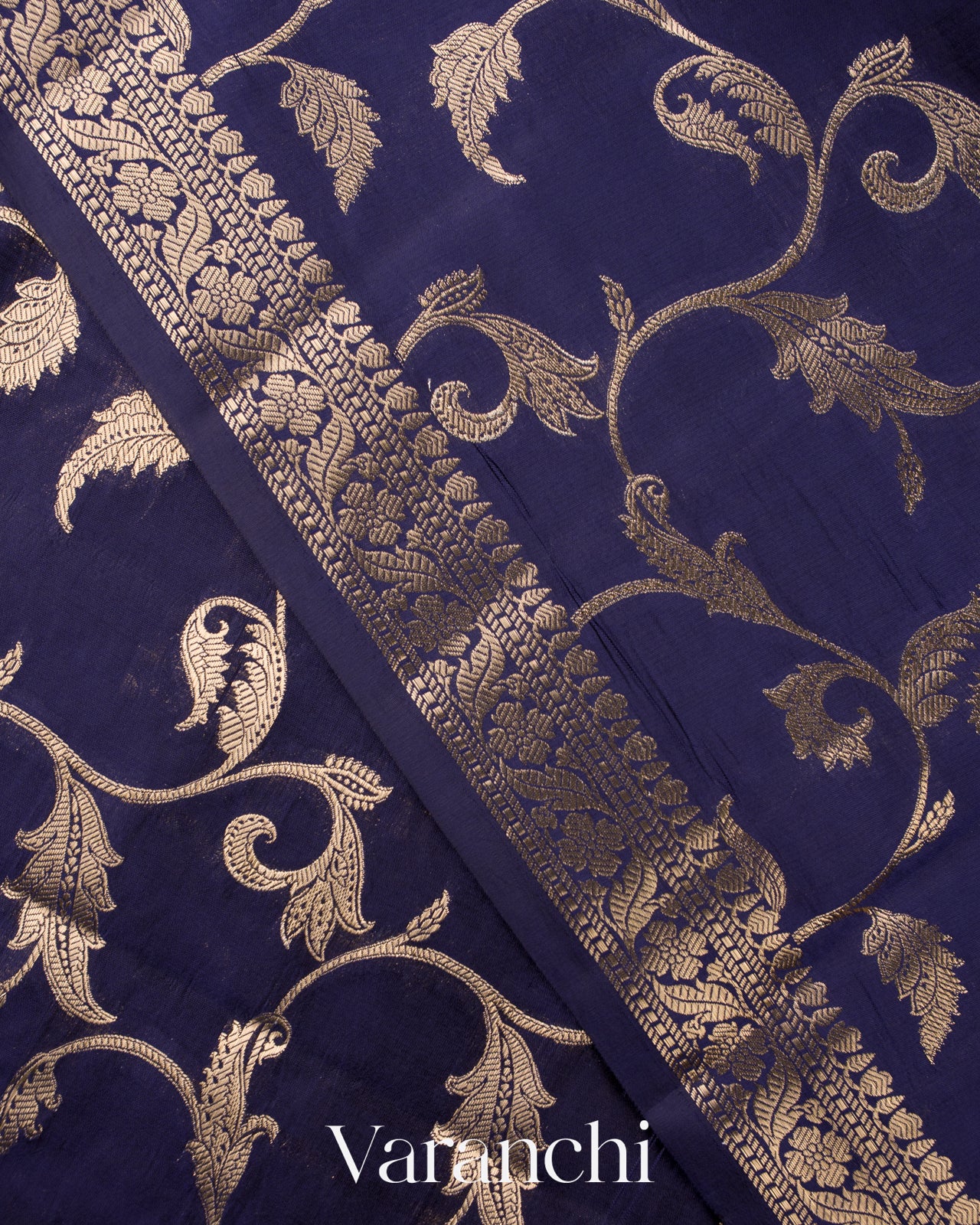 Royal Navy Floral Brocade Pure Dupion Silk Sare