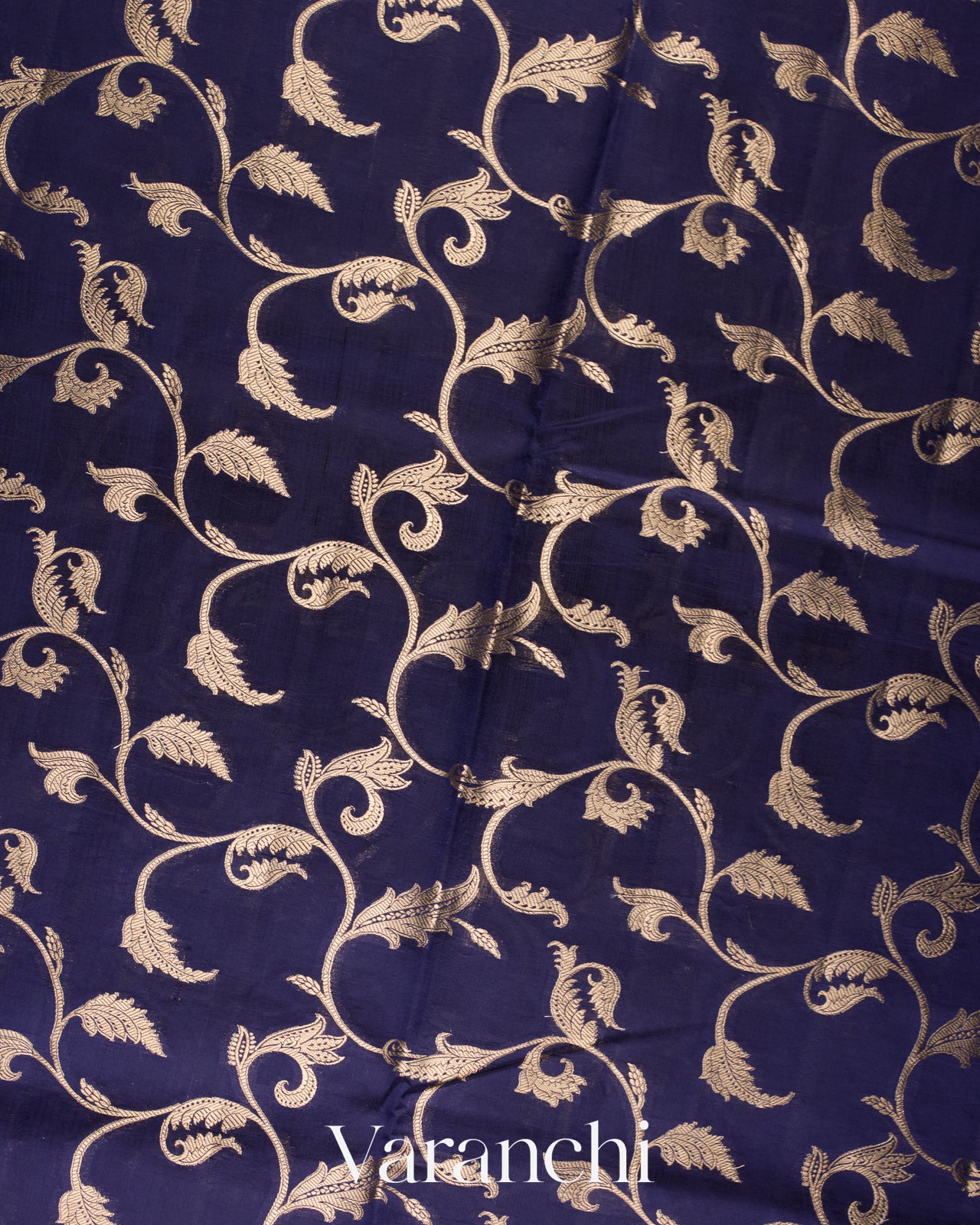 Royal Navy Floral Brocade Pure Dupion Silk Sare