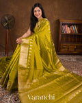 Parrot Green Pure Dupion Silk Handloom Saree