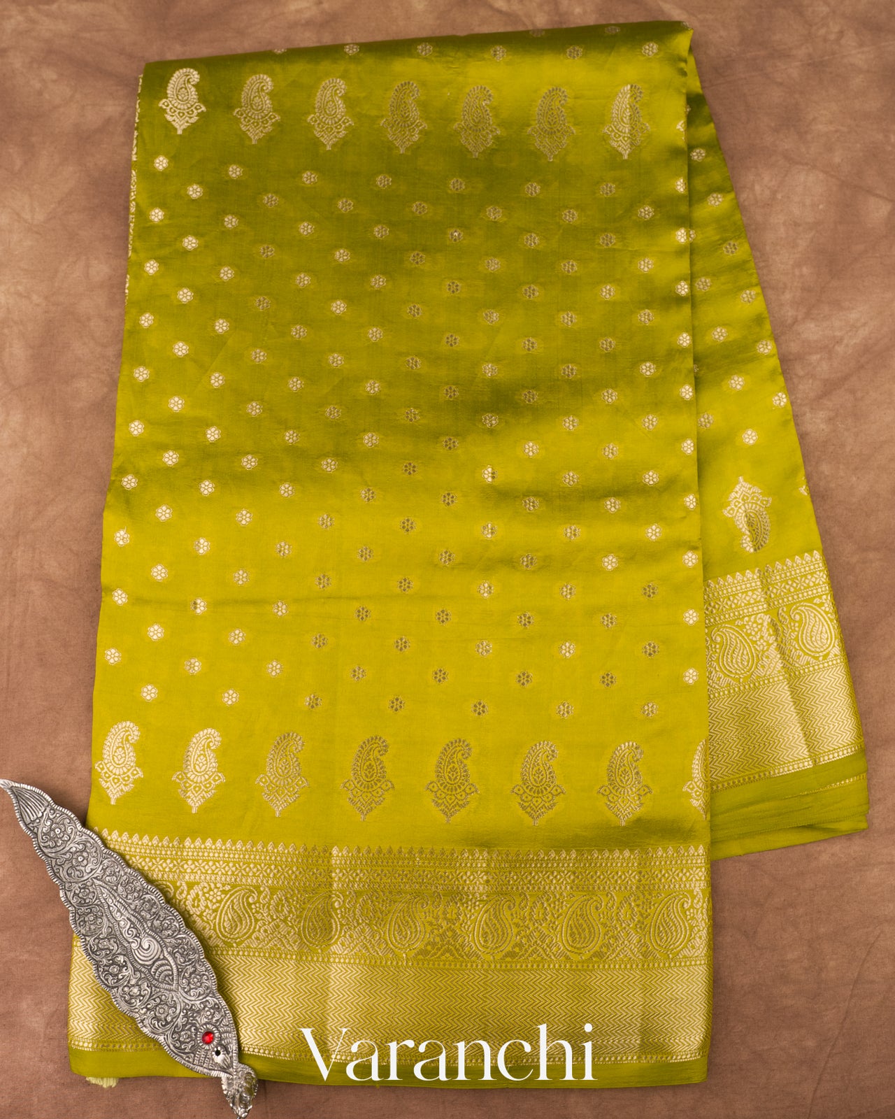 Parrot Green Pure Dupion Silk Handloom Saree