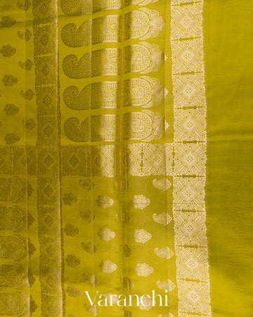 Parrot Green Pure Dupion Silk Handloom Saree