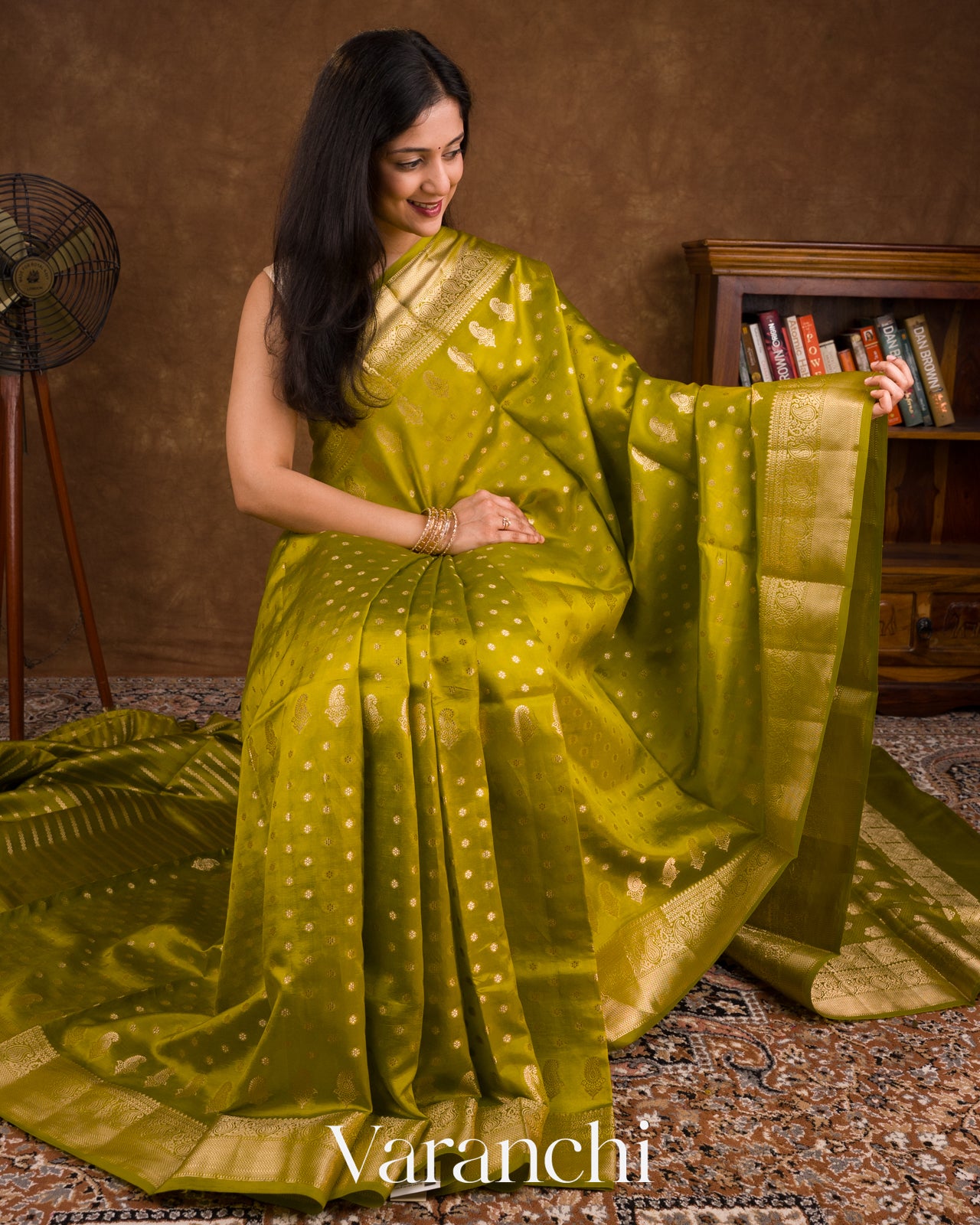 Parrot Green Pure Dupion Silk Handloom Saree