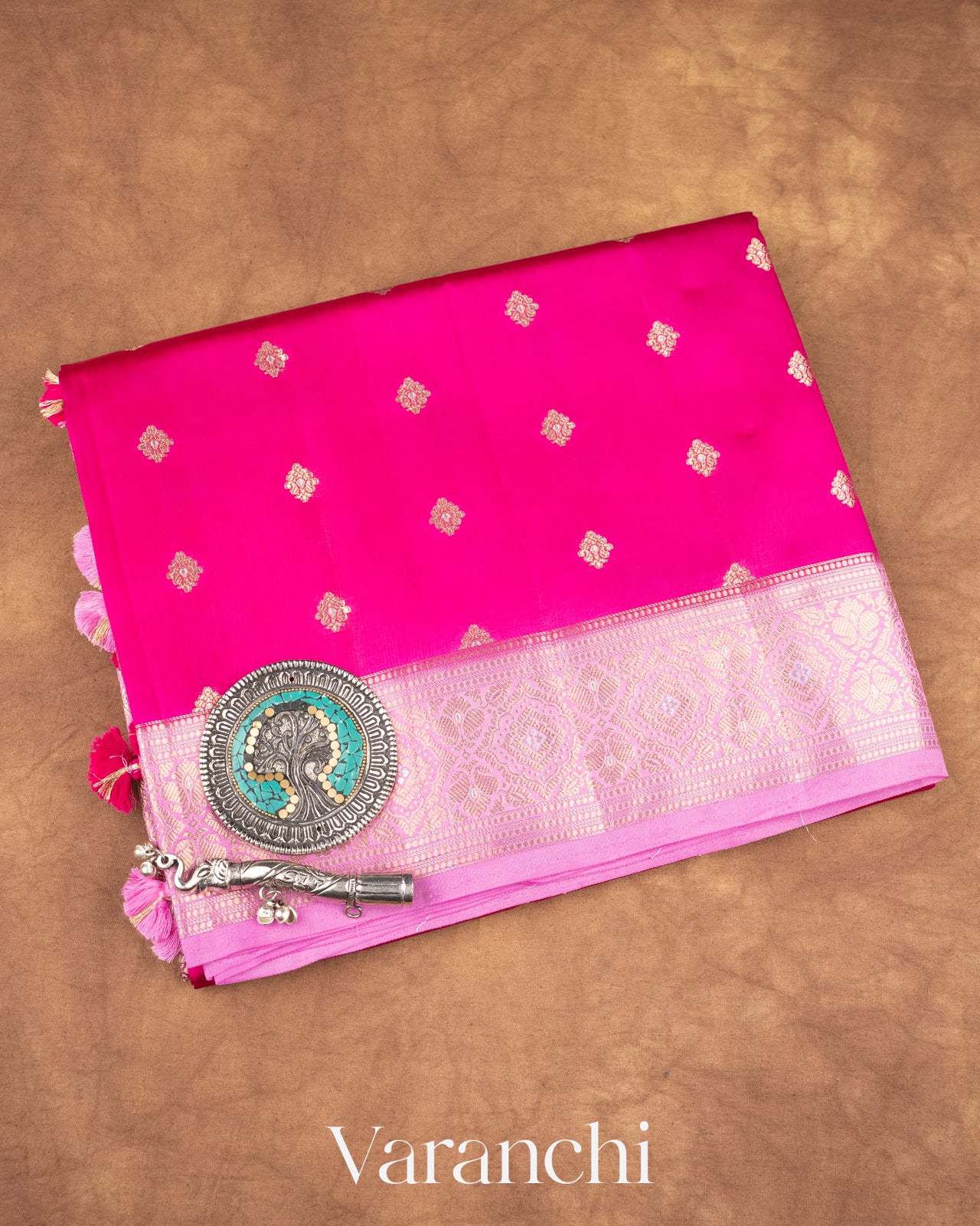 Rani Pink Pure Dupion Silk Saree