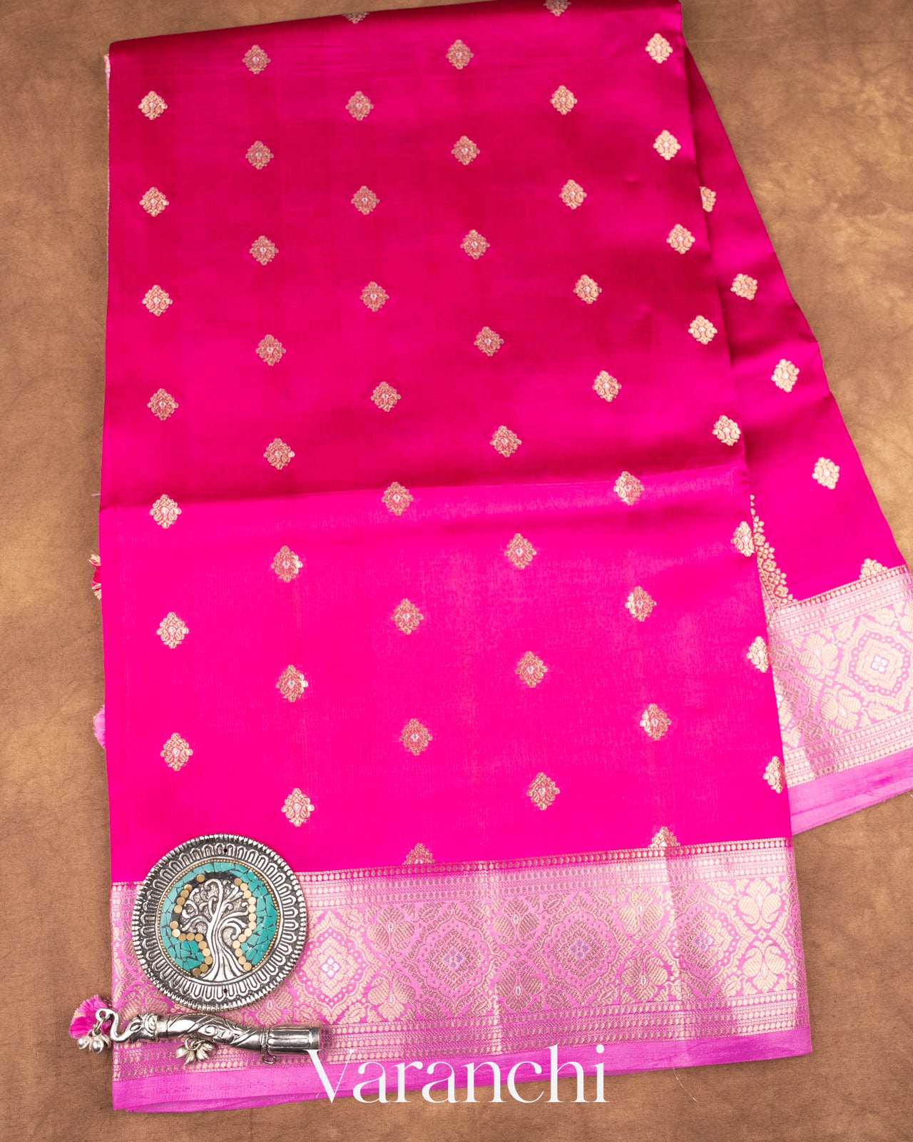 Rani Pink Pure Dupion Silk Saree