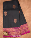 Jet Black Pure Dupion Silk Handloom Saree