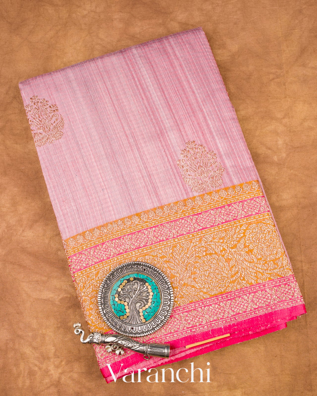 Dusty Rose Pure Dupion Silk Handloom Saree