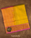 Mango Yellow Striped Pure Kanchipuram Silk Cotton Handloom Saree