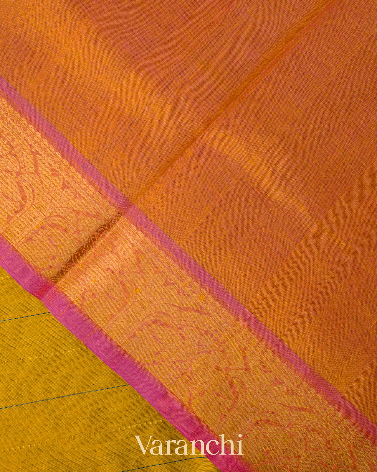 Mango Yellow Striped Pure Kanchipuram Silk Cotton Handloom Saree