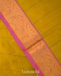 Mango Yellow Striped Pure Kanchipuram Silk Cotton Handloom Saree