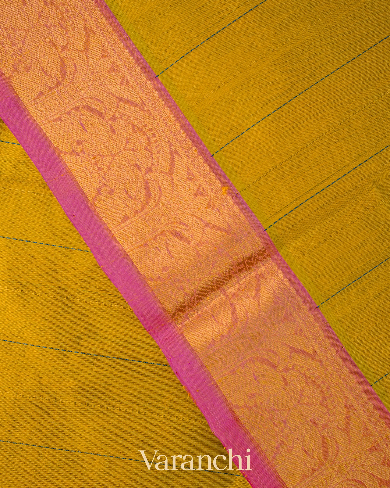 Mango Yellow Striped Pure Kanchipuram Silk Cotton Handloom Saree