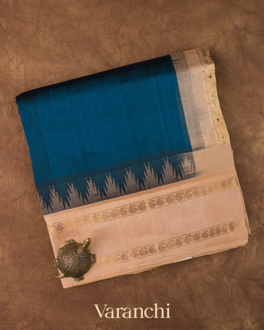 Navy Blue Pure Kanchipuram Silk Cotton Handloom Saree 