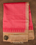 Coral Pink Pure Kanchipuram Silk Cotton Handloom Saree 
