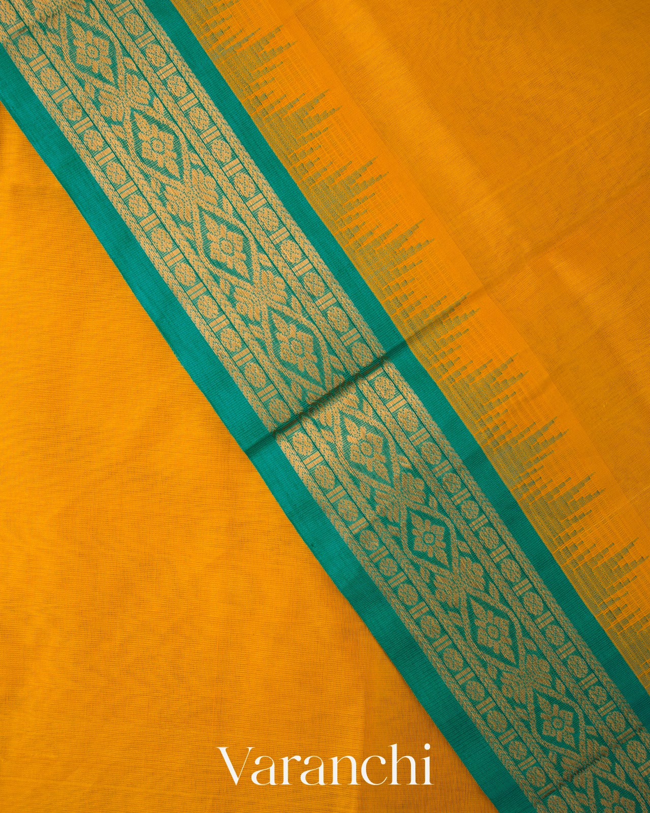 Golden Yellow Pure Kanchipuram Silk Cotton Handloom Saree 