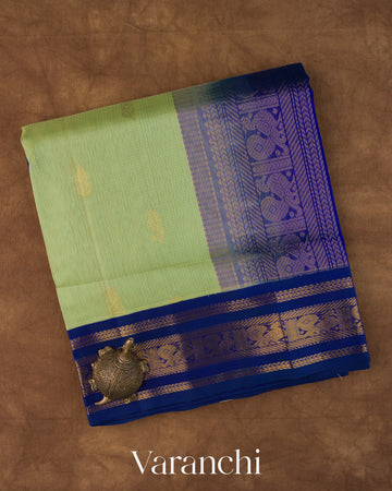 Pista Green  Pure Kanchipuram Silk Cotton Handloom Saree 