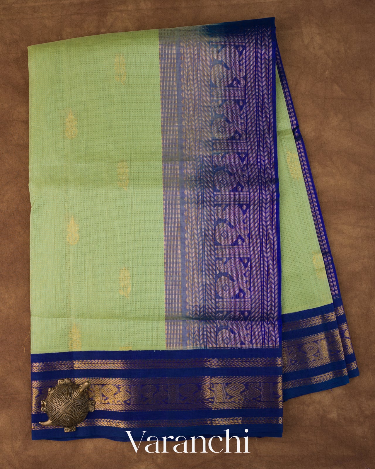 Pista Green  Pure Kanchipuram Silk Cotton Handloom Saree 
