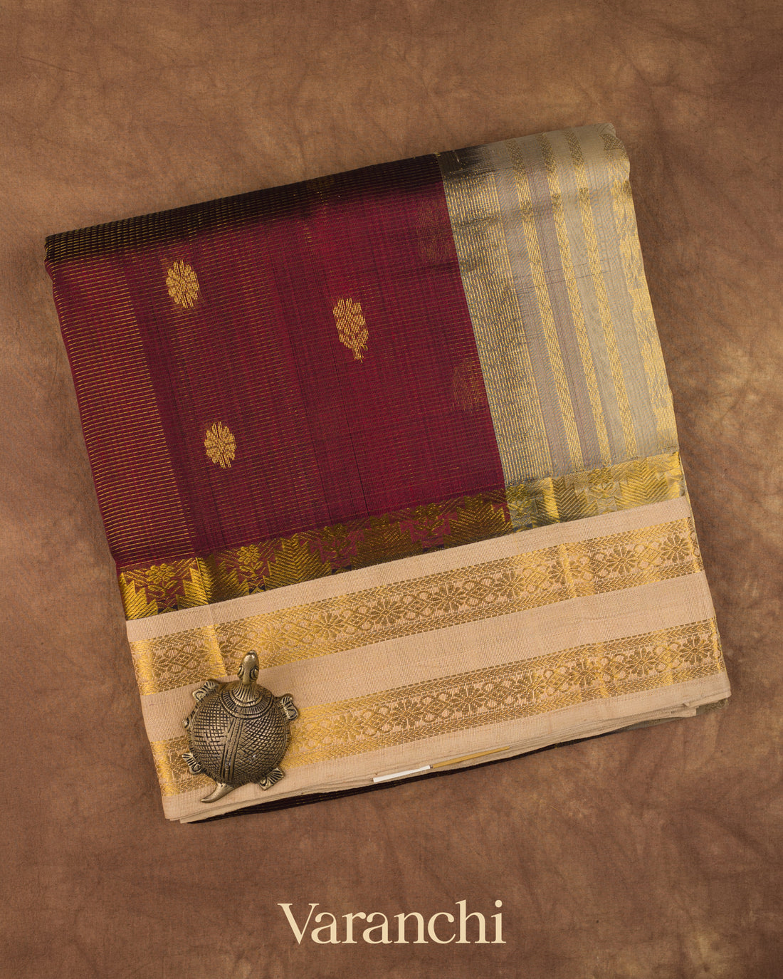 Coffee Brown Rettapett Bordered  Pure Kanchipuram Silk Cotton Saree