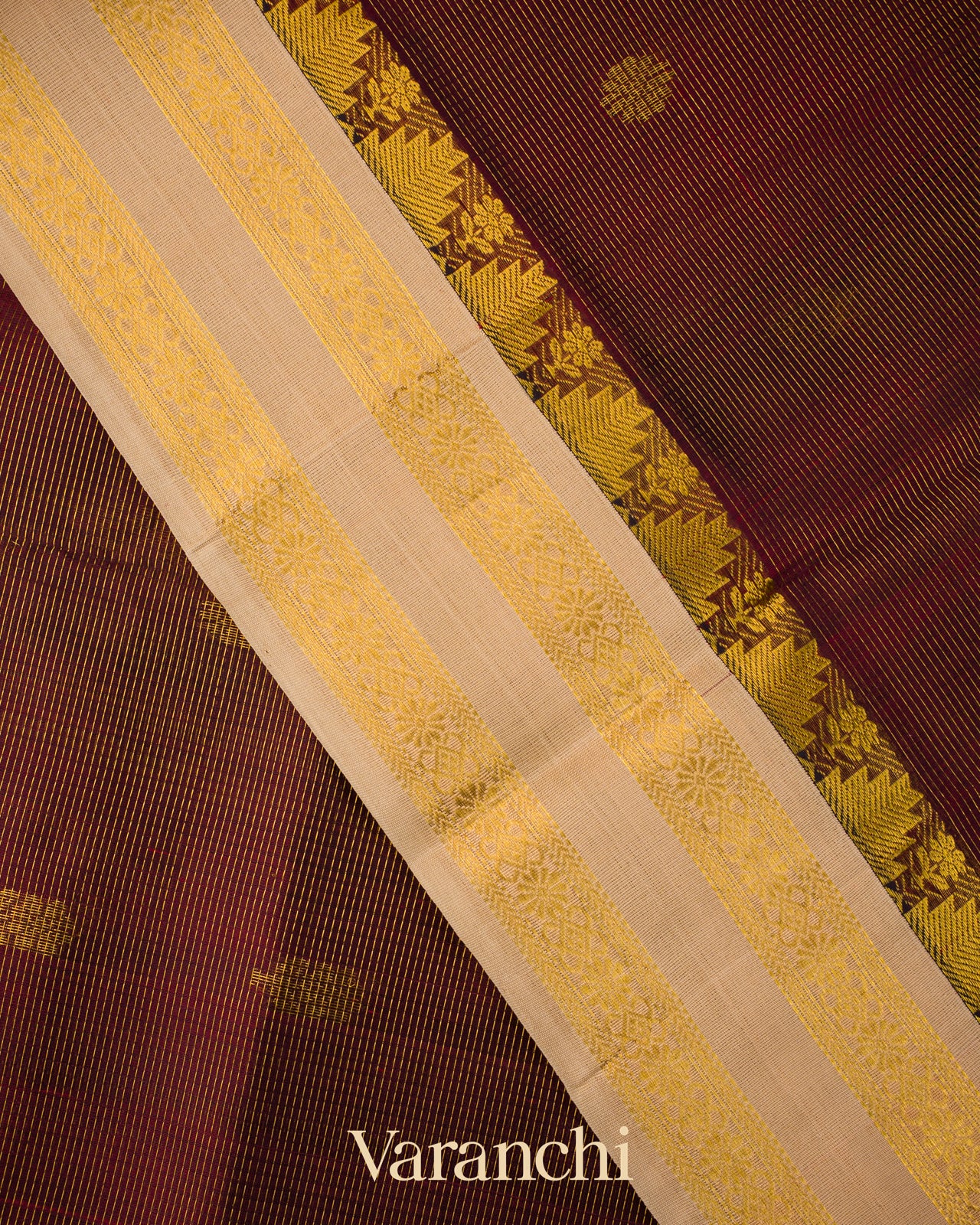 Coffee Brown Rettapett Bordered  Pure Kanchipuram Silk Cotton Saree