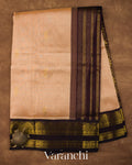 Peach Beige Pure Kanchipuram Silk Cotton Handloom Saree 