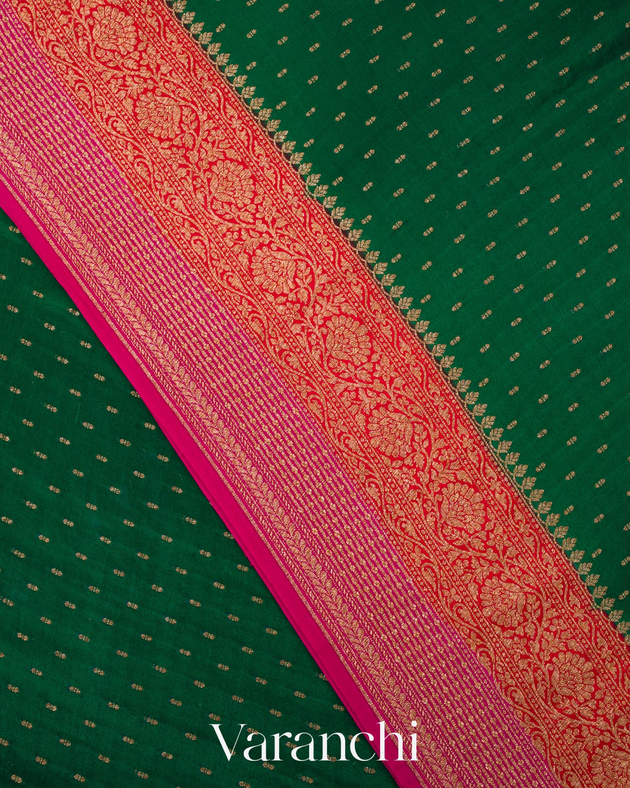 Bottle Green Pure Crepe Silk Handloom Saree 