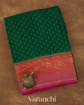 Bottle Green Pure Crepe Silk Handloom Saree 