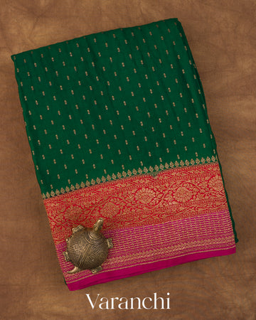 Bottle Green Pure Crepe Silk Handloom Saree 