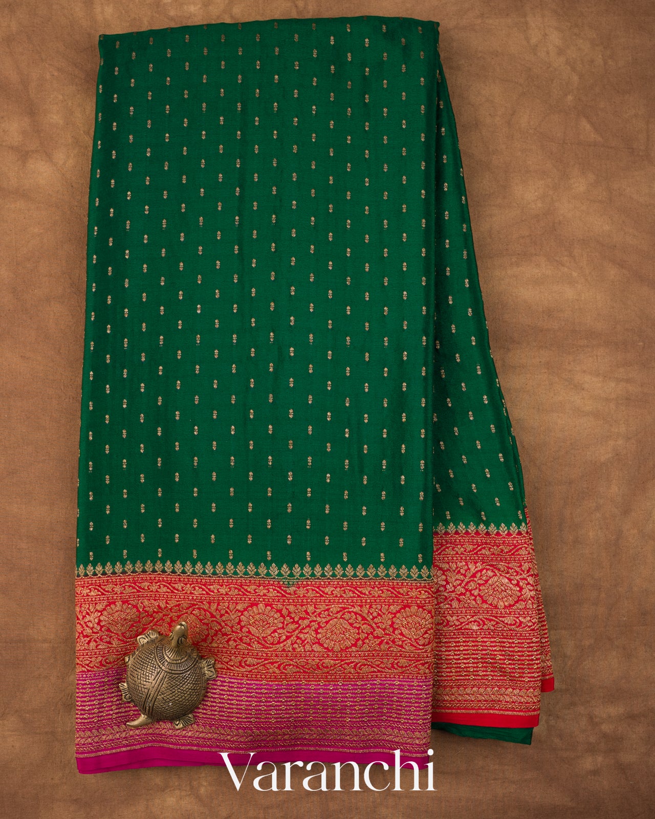 Bottle Green Pure Crepe Silk Handloom Saree 