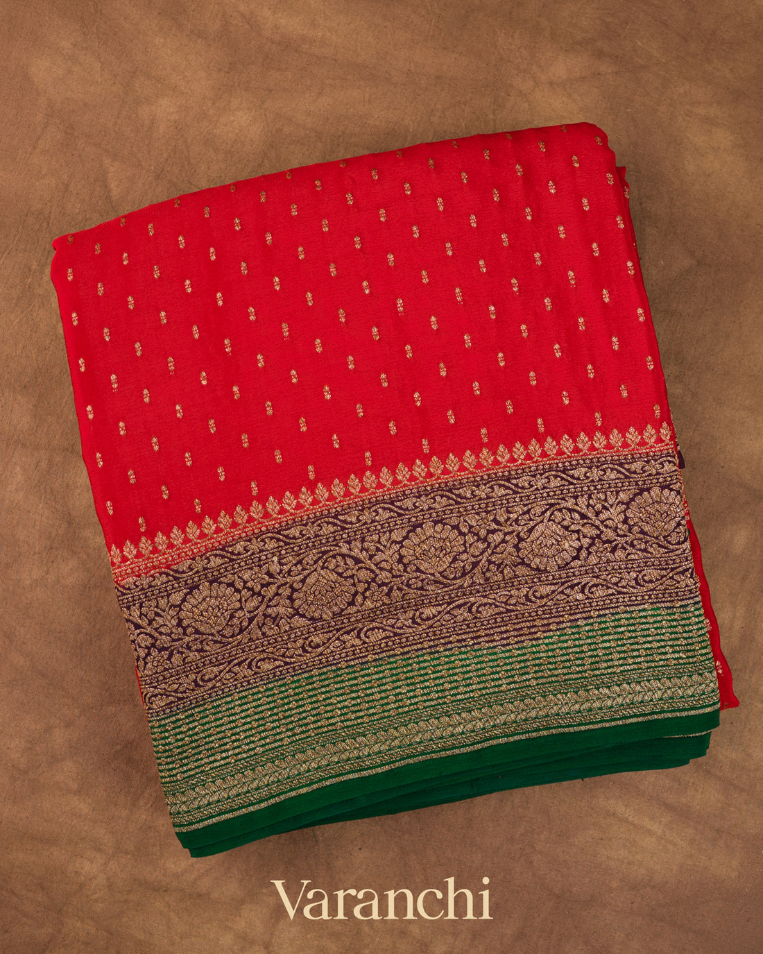 Crimson Red Pure Crepe Silk Handloom Saree 