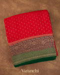 Crimson Red Pure Crepe Silk Handloom Saree 