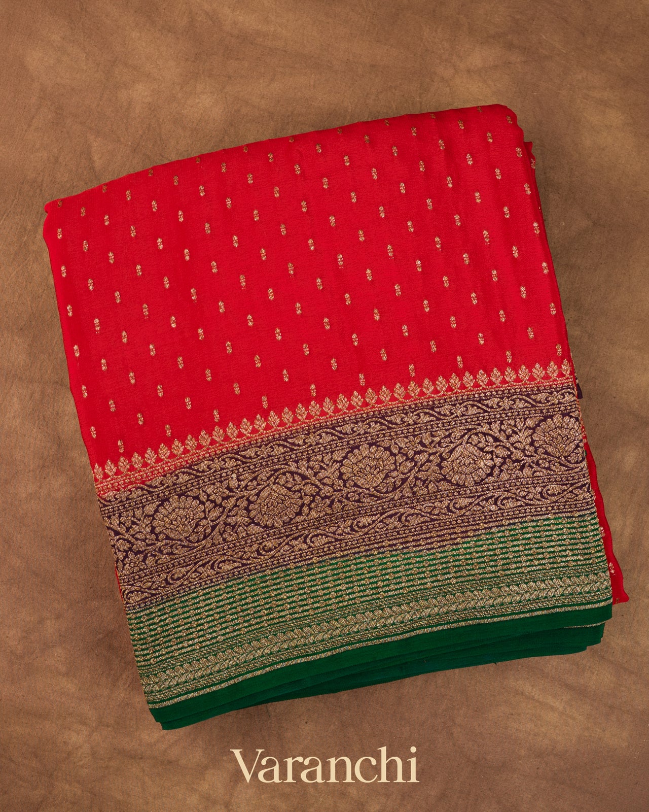 Crimson Red Pure Crepe Silk Handloom Saree 