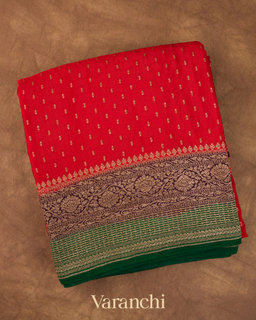 Crimson Red Pure Crepe Silk Handloom Saree 