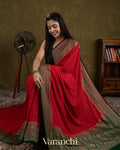Crimson Red Pure Crepe Silk Handloom Saree 