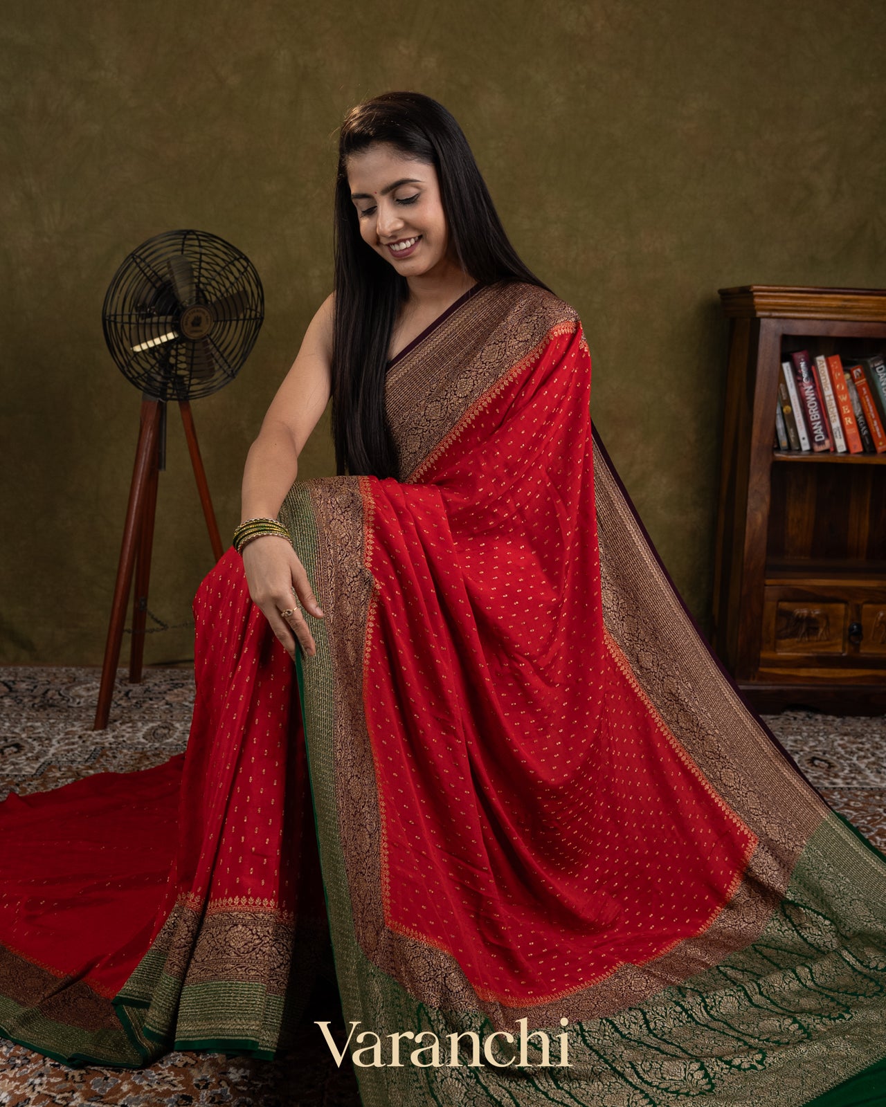 Crimson Red Pure Crepe Silk Handloom Saree 