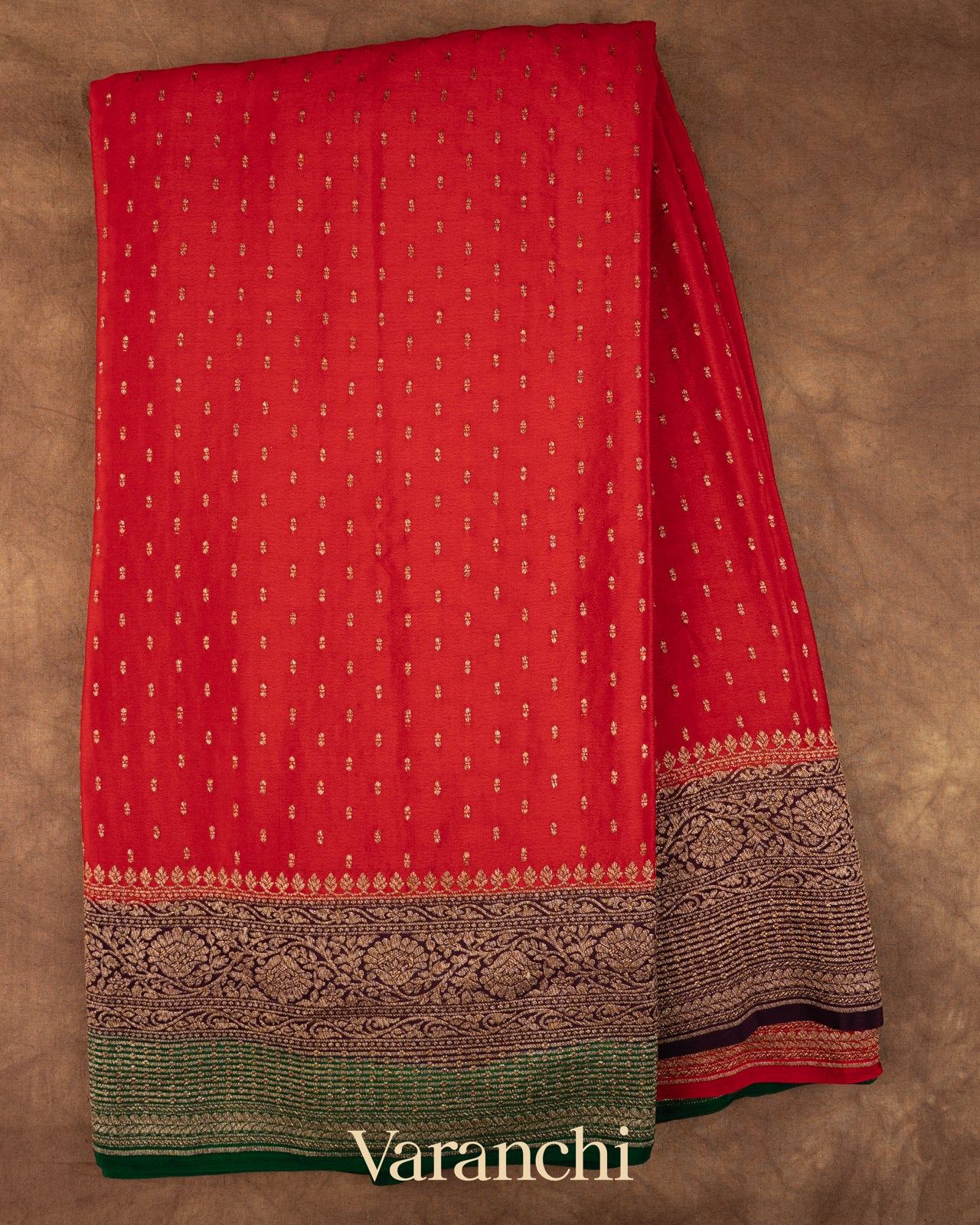 Crimson Red Pure Crepe Silk Handloom Saree 