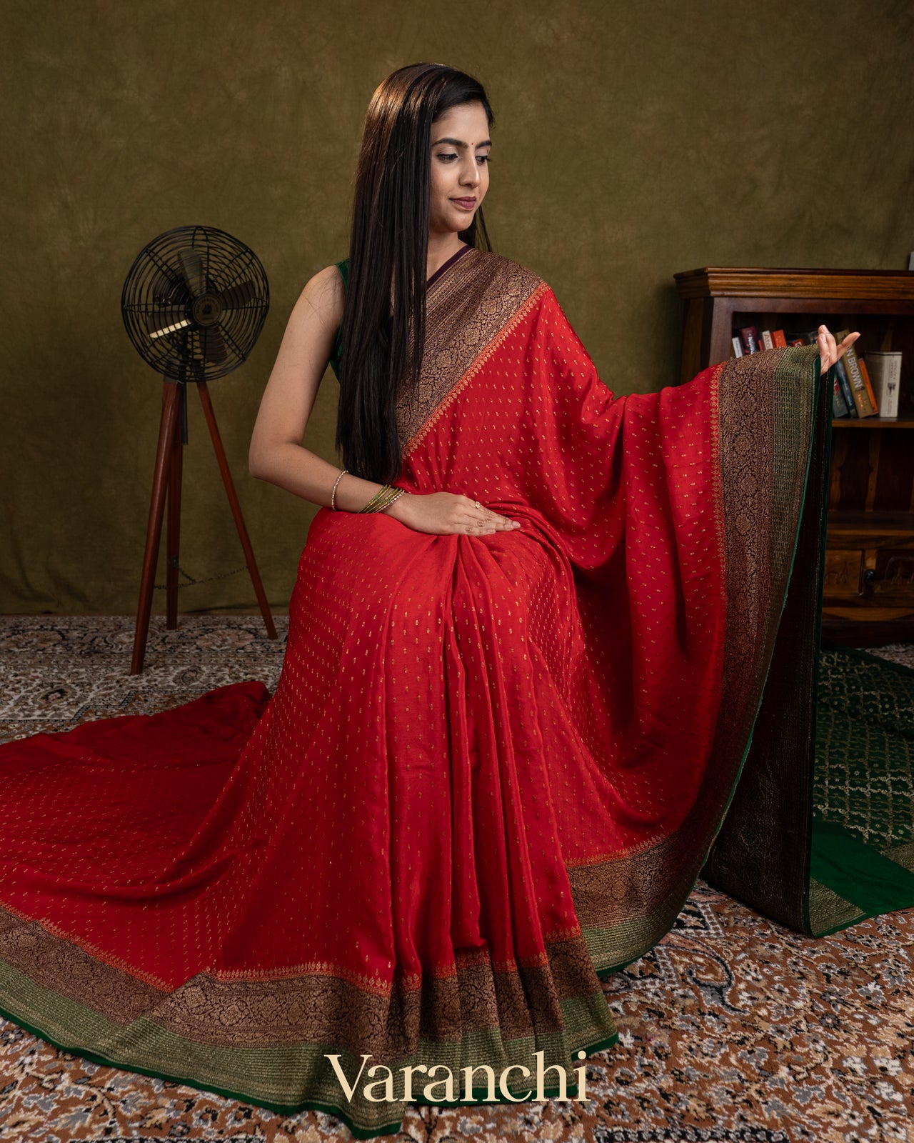 Crimson Red Pure Crepe Silk Handloom Saree 