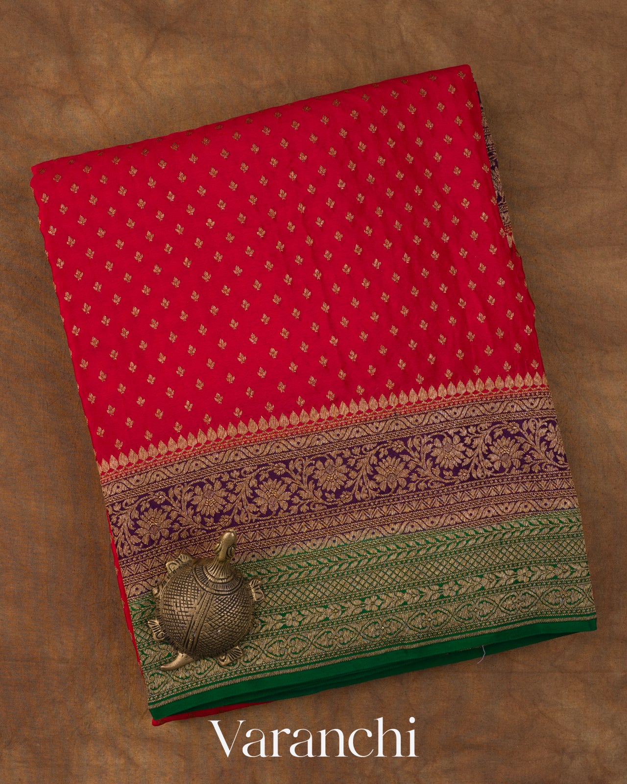 Ruby Red Pure Crepe Silk Handloom Saree
