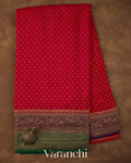 Ruby Red Pure Crepe Silk Handloom Saree