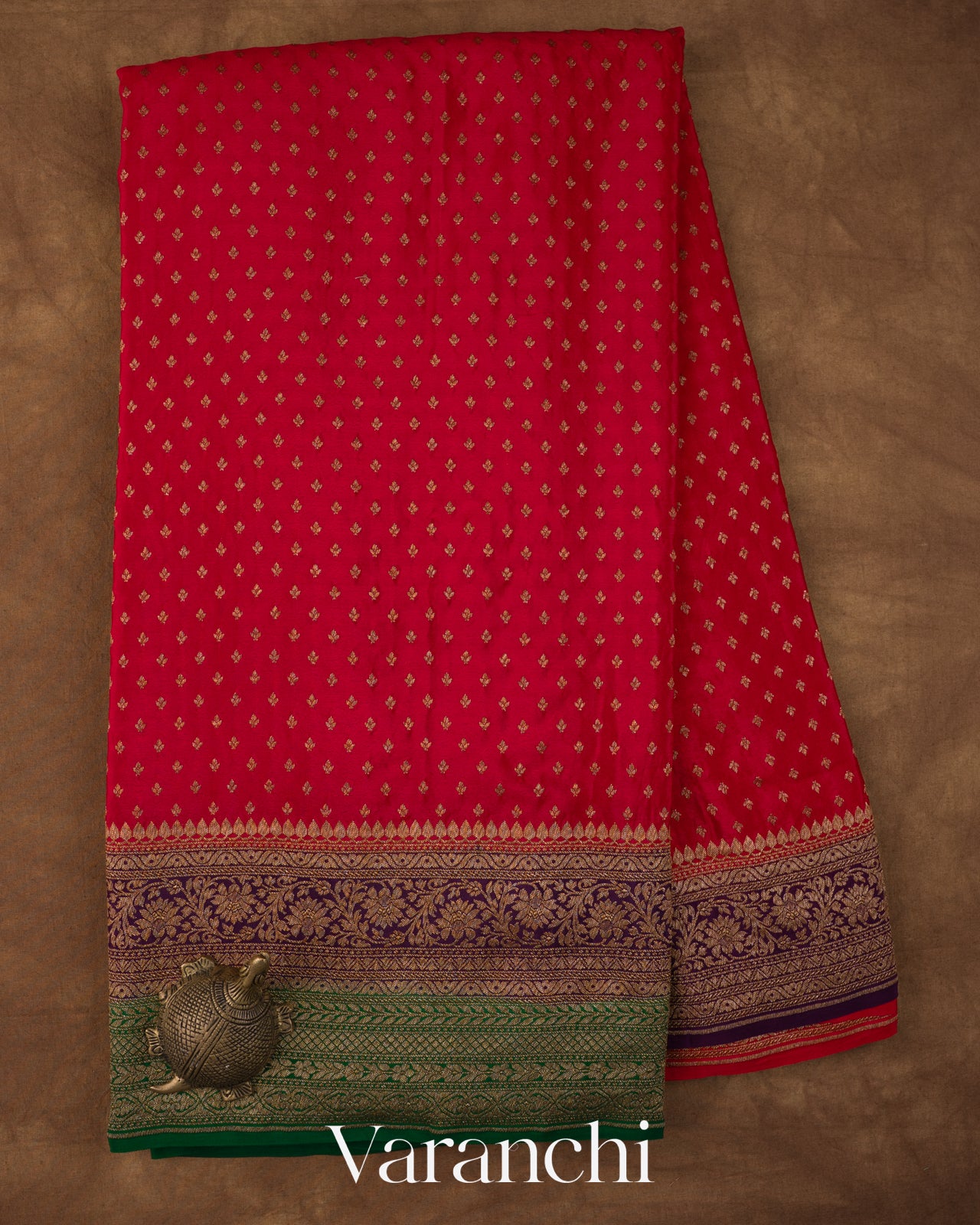 Ruby Red Pure Crepe Silk Handloom Saree