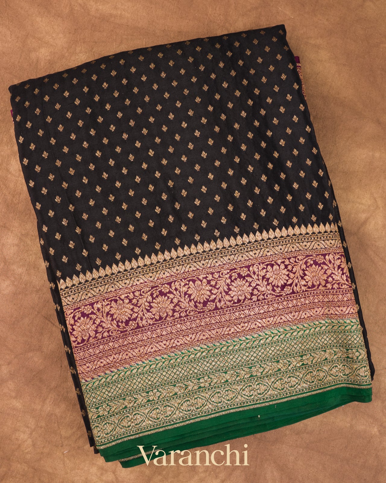 Charcol Black Pure Crepe Silk Handloom Saree 