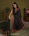 Charcol Black Pure Crepe Silk Handloom Saree 