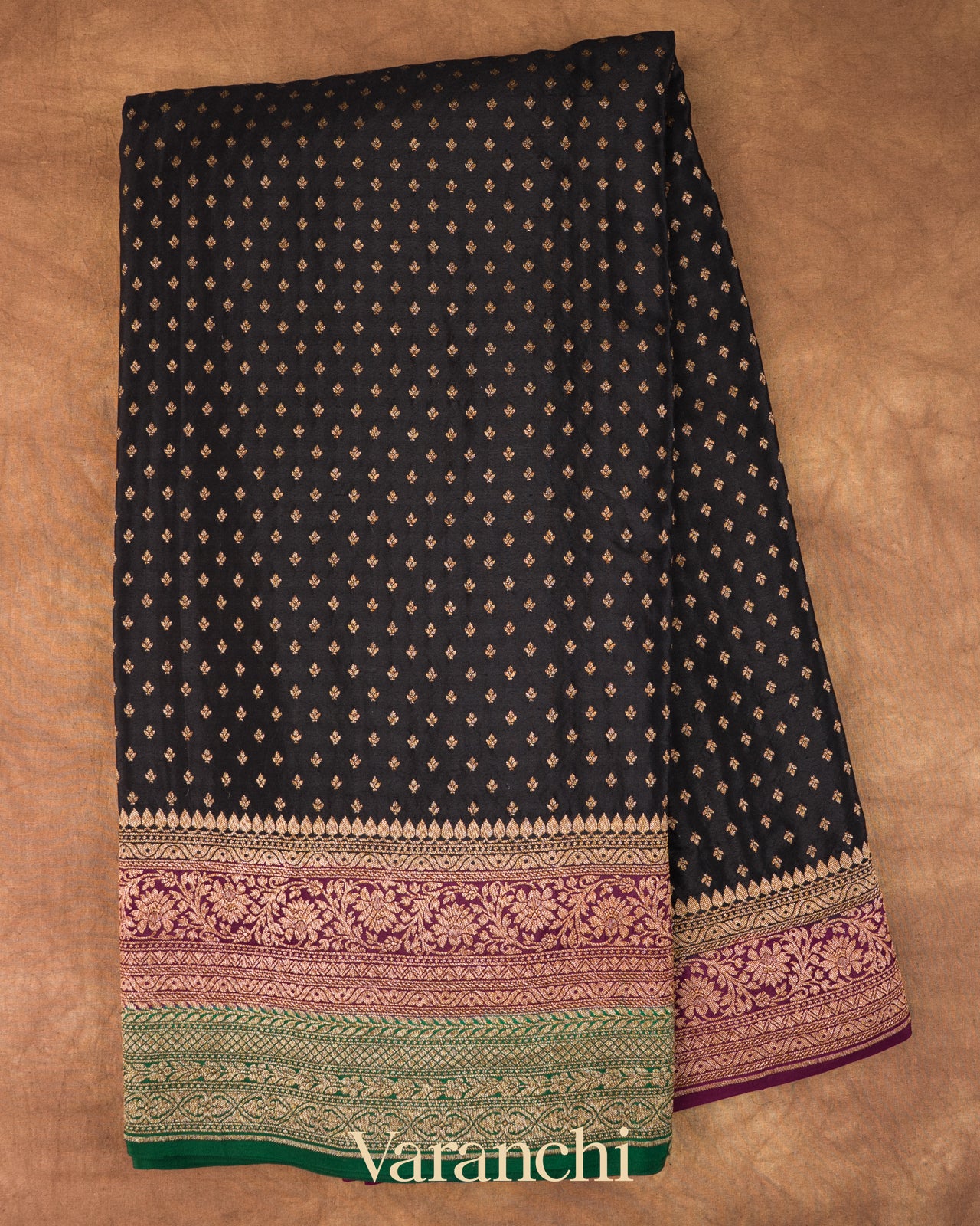 Charcol Black Pure Crepe Silk Handloom Saree 