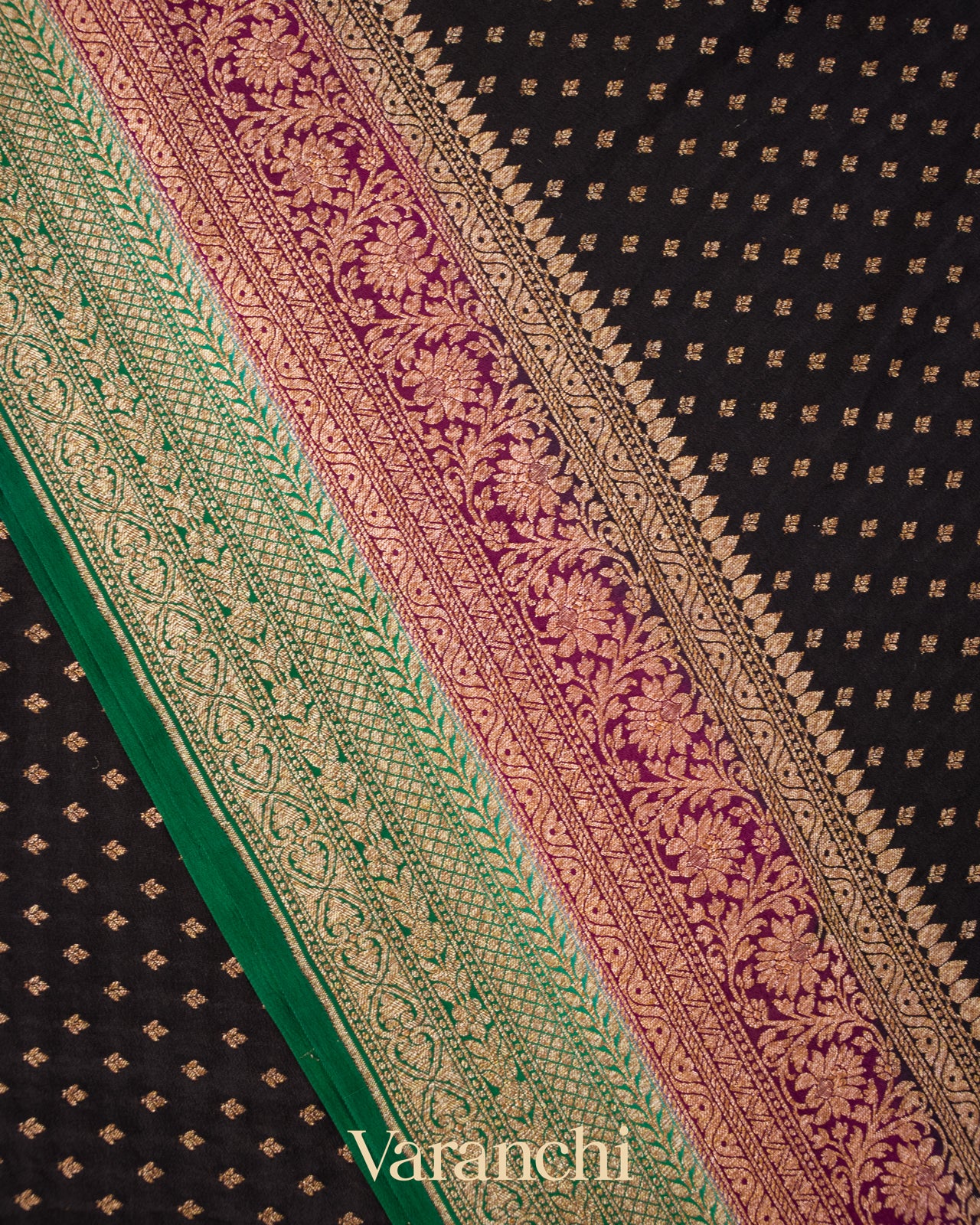 Charcol Black Pure Crepe Silk Handloom Saree 