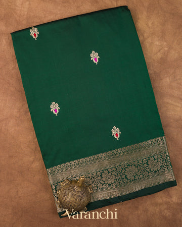 Deep Emerald Green  Pure Katan Silk Handloom Saree