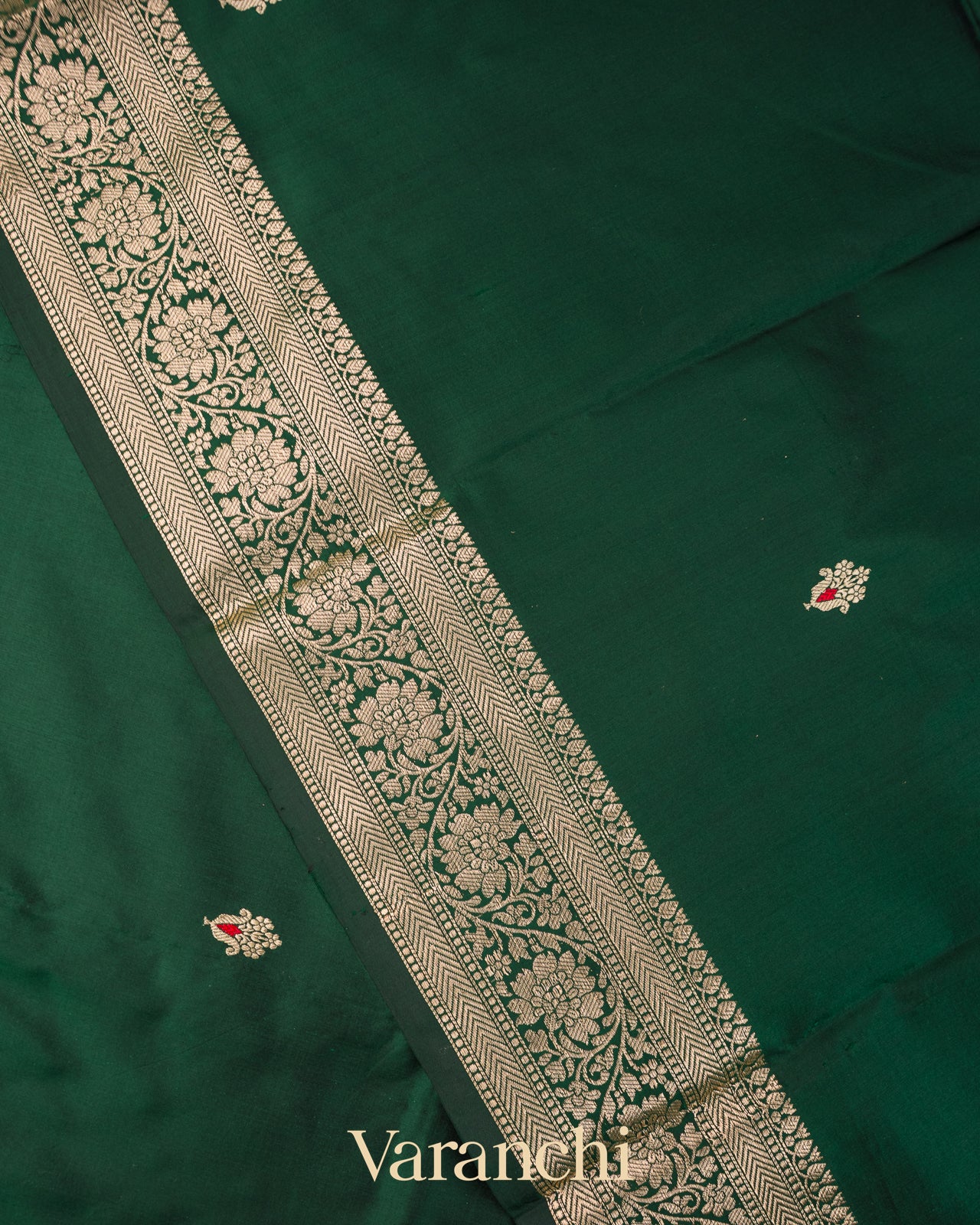 Deep Emerald Green  Pure Katan Silk Handloom Saree