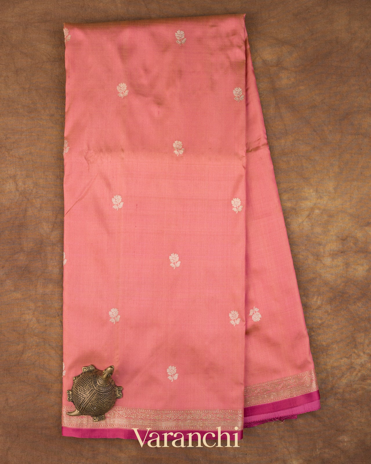 Coral Pink Pure Katan Silk Handloom Saree 