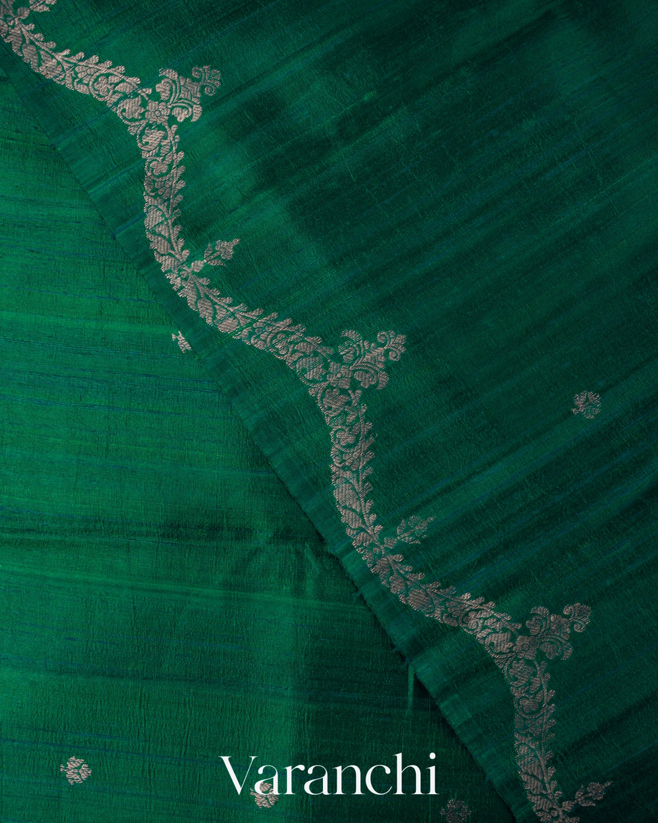 Emarald Green Pure Raw Silk Handloom Saree 