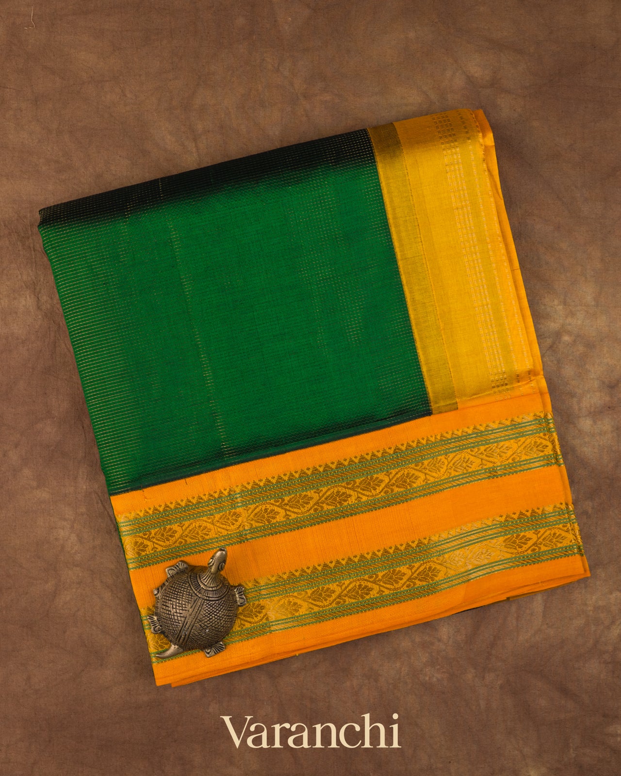 Bottle Green Striped Pure Kanchipuram Silk Cotton Handloom Saree 