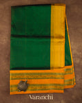 Bottle Green Striped Pure Kanchipuram Silk Cotton Handloom Saree 