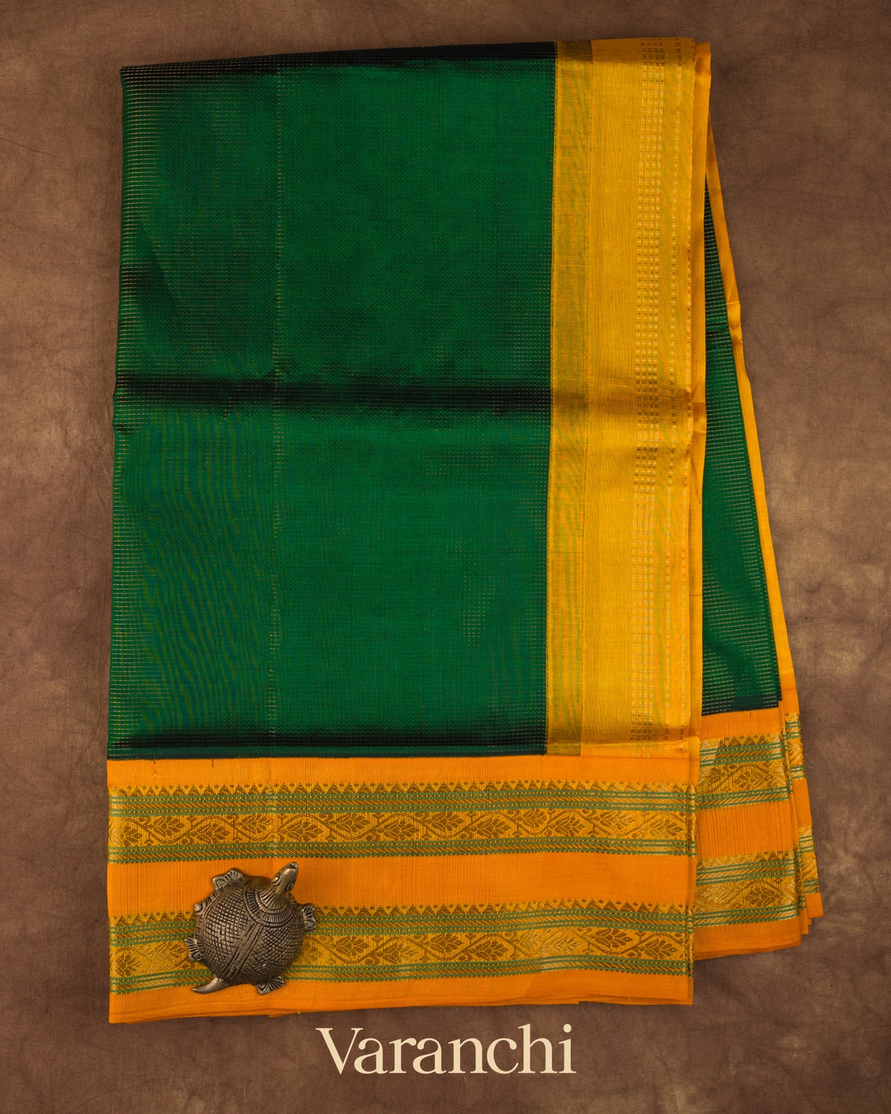 Bottle Green Striped Pure Kanchipuram Silk Cotton Handloom Saree 