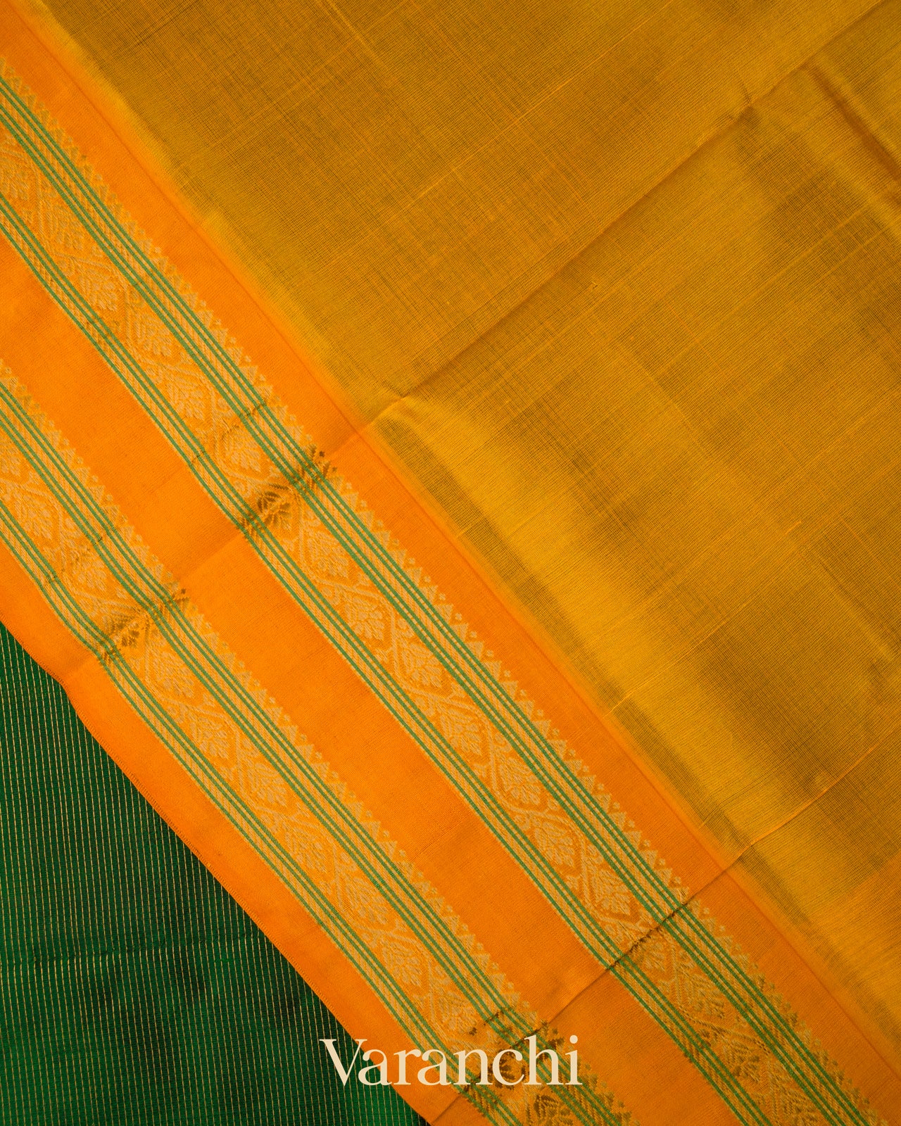 Bottle Green Striped Pure Kanchipuram Silk Cotton Handloom Saree 