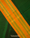 Bottle Green Striped Pure Kanchipuram Silk Cotton Handloom Saree 